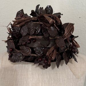 Yves Saint Laurent Brown Leaf-Embellished Hat